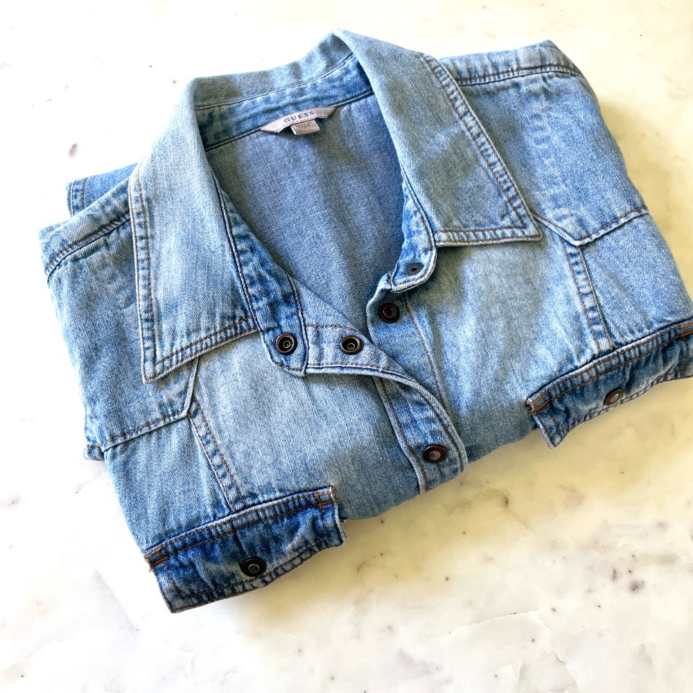 Vintage Guess Denim Western Chambray Snap Shirt - Picture 14 of 16